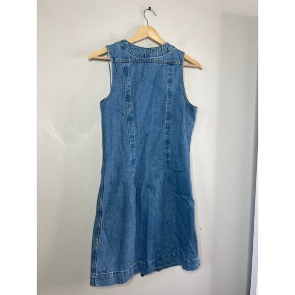 NEW Frame Sleeveless V-Neck Button Front Trucker Pocket Denim Mini Dress Blue XS - Picture 6 of 7